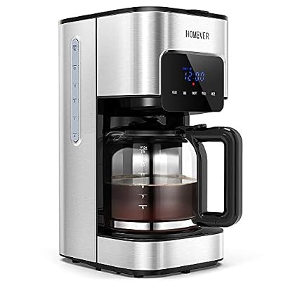 Homever Machine à Café Filtre, HOMEVER 1,5L Cafetiere Filtre,Jusque 12 Tasses,Cafetier Programmable avec Minuterie, Affichage LCD, Filtre Permanent Incl,Rapide,Cuillère Dosette, Plaque Chaude,Argenté
