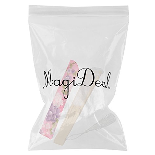 MagiDeal Retro Spitzen Faltfächer Fächer Handfächer Weiß+Chinesische Seide Schutzbeutel Tasche Rosa - 2