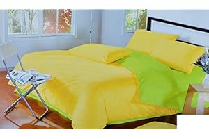 DecoKing 4tlg Bettwäsche 200x220 zweiseitig gelb hellgrün 100% Baumwolle mit Bettlaken