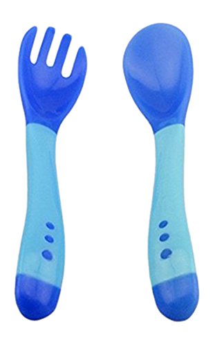 Baby World Child-Baby Safety Feeding Spoon Set Toddler Spoons Cutlery Travel Temperature Changing Kids Fork Colour Food Child Bpa Free Weaning