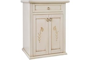 Vicentini arreda MOBILE PORTA TELEFONO ENTRATINA IN LEGNO AVORIO ANTICATO DECORATO A MANO, 2 ANTE 1 CASSETTO