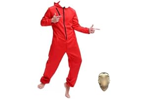 Yigoo Karneval Halloween Bankräuber Fasching Kostüm Overall mit Maske Cosplay für Herren,Damen Erwachsene Rot