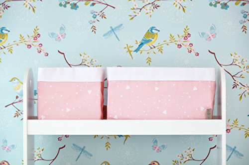 Preisvergleich Produktbild KraftKids Stoff-Körbchen mit Dreiecken, Aufbewahrungskorb für Kinderzimmer, Aufbewahrungsbox fürs Bad abgerundete Dreiecke weiß auf Rosa, 20 x 20 x 20 cm