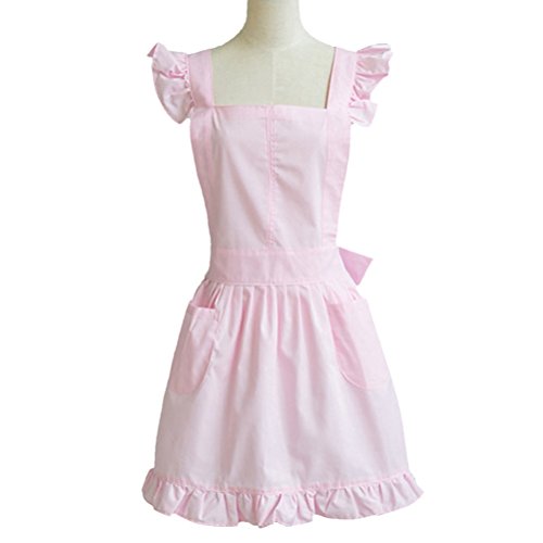 UEETEK Frau Retro-viktorianischen Kochen Schürze Chefkoch Schürzen mit Taschen zum Kochen (rosa) - 2