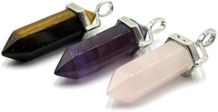 TENND Hexagonal Column Handmade Natural Crystal Healing Point Chakra Pendant for Necklace