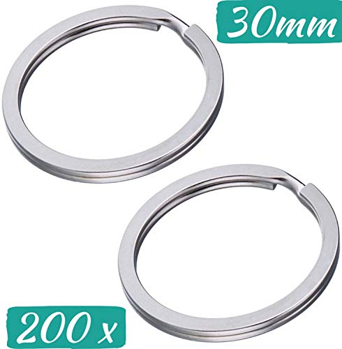 Lot de 200 anneaux porte-clés Acier Plat Anneaux Ø 30 mm en acier trempé & plat Ressort (Extra puissant) Anneaux en métal Convient pour ruban de clé & Porte-clés Star Line®