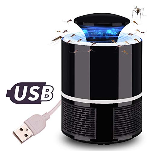 Preisvergleich Produktbild QWER LED-Mückenvernichterlampe mit USB-Stromversorgung, extrem leiser elektronischer Zerstörungszapfer, tragbarer Insektenfallen-Fliegenabweiser,Black