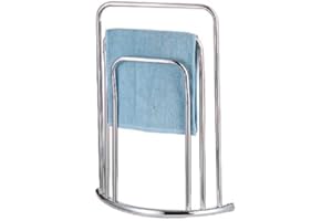 HAMPTON & STEWART Modern Chrome Curved Floor 3 Tier Free Standing 3 BAR Towel Stand Shelf Rail