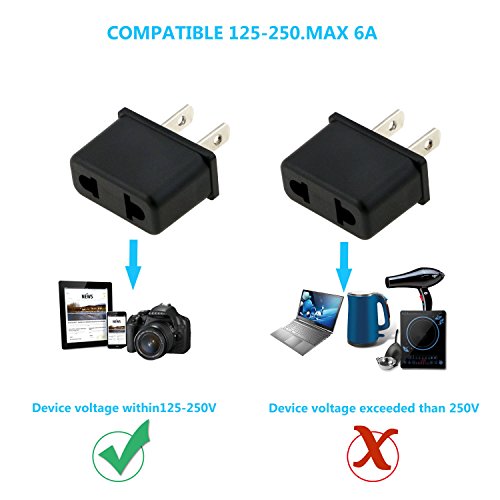 Bystep 6x Reisestecker Adapter DE / EU socket auf US 2Pin Stecher, Univeral Reise Steckdosenadapter für Amerika Kanada Japan China Mexiko Thailand Taiwan Brasilien Philippinen etc, Schwarz Reiseadapter - 4