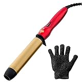 Lee Stafford Argan Oil Curling Iron Waver Wand - Tourmaline Ceramic 33mm Large Barrel for Long Hair - 200C In 30s - Hair Styler Curler Tongs with Swivel Cord - Free Heat Protection Glove