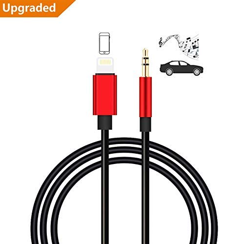 Cable Adaptador de Audio AUX Compatible con teléfono en Coche, Adaptador de Cable de Audio estéreo Compatible con teléfono, estéreo para el hogar/Coche, Altavoces, Auriculares, 1 m, Color Rojo
