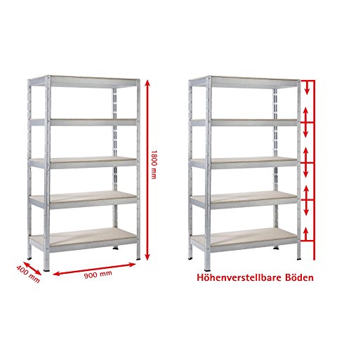 Schwerlastregal Regal Steckregal 180x90x40cm Metall verzinkt Regalsystem Steckregalsystem 5 Holz-Böden Traglast 1250kg einfache Montage durch Stecksystem kein Verschrauben Schulte - 4