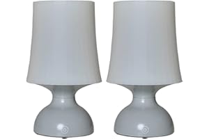 MiniSun | Wireless LED Grey Touch Table Lamps with White Tapered Shades | Table Lamps, Home Décor & Improvement Essential | Set of 2