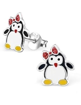 GH1a Glitzer Pinguin Ohrstecker 925 Echt Silber Ohrringe Mädchen Kinder Geschenkidee Emaille