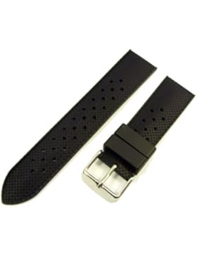 Hochwertiges Kautschuk ZeitPunkt-Uhrenarmband mit Lochmuster schwarz 22 mm