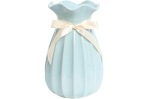 JUZAI Hauteur 19 cm Vase Conique en Céramique Bleu pour Pampas, Moderne Haut Vase Decoratif pour Centre de Table Deco