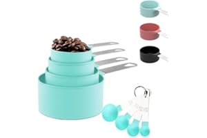 NOLACE Messlöffel Set 8 Stück Kunststoff Messbecher,Messbecher Set Edelstahl für Messen Flüssigkeiten Feststoffe mit 4 Measuring Cups und 4 Löffel, Messwerkzeug von Küchen, Dosierlöffel für Backmessen Blau