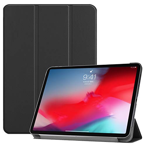 Fonrest 3-Pieghevole Pelle Custodia per iPad PRO 11-Pollici Display 2018, Foglio PU Ultra Slim Fit Protettivo Auto Sonno-veglia Magnetico Flip Tavoletta Case Cover (11-Pollice, Nero)
