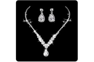 Wedity Bridal Wedding Necklace Earrings Set Silver Angel Teardrop Crystal Necklace Earrings Choker Necklace Jewelry Set for Women and Girls