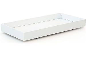AT4 - Tiroir de lit ESSENTIEL Blanc | Pour lit bébé 60x120 cm | Tiroir universel en bois | Tiroir à 4 roulettes | Hauteur 15cm | Rangement pratique et discret | Gain de place