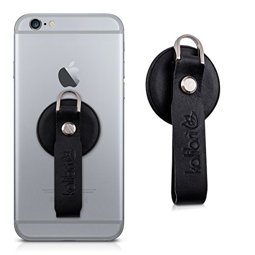 kalibri Supporto per Smartphone/Tablet in nero - confortevole vera pelle cellulare supporto - compatibile ad es. con iPhone 7 Plus, Samsung Galaxy S7 etc.