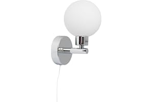 firstchoicelighting Modern Polished Chrome & Glass Globe IP44 Bathroom Wall Light Pull Cord Switch