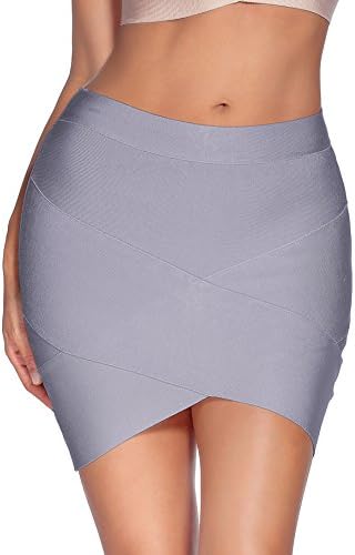 Shownice Ladies Rayon Zip Bandage Tube Skirt - Womens Irregular Stretch Bodycon Mini Office Skirt X-Small Grey