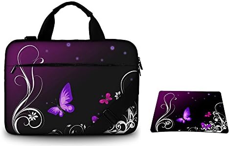 Silent Monsters Laptop bag case 15.6 inch made of Canvas with mousepad, Design: purple butterfly