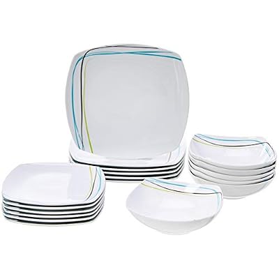 AmazonBasics Service de table 18 pièces - Lignes douces, pour 6 personnes