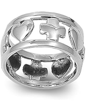 Ring aus Sterlingsilber - Herz & Kreuz
