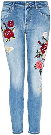 Hallhuber Cropped Jeans with Embroidery &amp; Beads 8, Light Blue Denim
