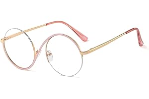 kachawoo Halbe randlose Brillen Null Diopter Brillenrahmen 8 S Form Metall Verschreibung Runde Anti Blaulicht Ray Brillen