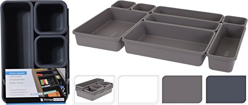 Excellent HousewaresSet of 8 Plastic Drawer Boxes for Office Kitchen Bathroom Drawer Organizer Box White