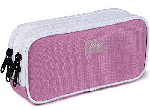 Pencil Case, Kasgo Large Capacity Pencil Bag for Stationery Pen Case for Students Girls with Double Pocket Pink