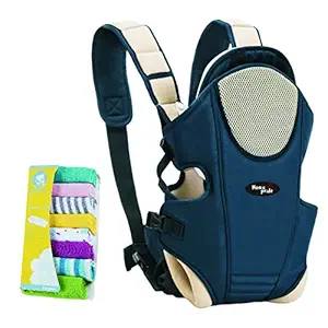 MOMS PRIDE 3 in 1 Baby Carrier Ergonomic Adjustable Sling Kangaroo Design Baby Carry Bag Backpack Sling Back Position | Front Position Carrier -0 to 2 Years (Navy Blue Carrier Bag, Towels)