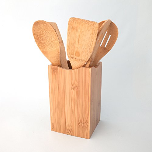 6-teiliges Bamboo Utensilien und Halter – 100% Natur Holz von einfach natur Bliss ist umweltfreundlich – Der Küche Löffel & Spatel für täglichen Gebrauch in einer Beautifil Bambus Box - 3