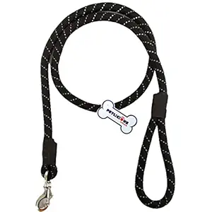 Petlicious & More? Premium Nylon 18mm Reflective Rope Dog Leash for Large Dogs & Maxi Dogs (Color - Black, Length - 5 Ft)