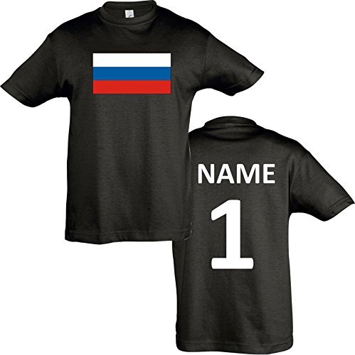 Kids T-Shirt Russland Russia Ländershirt mit Wunschnamen und Nummer diverse Farben, Farbe schwarz, Größe 152
