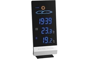 TFA Dostmann Lumax radiowa stacja pogodowa, z kolorowym wyświetlaczem, temperatura zewnętrzna i wewnętrzna, prognoza pogody, zegar radiowy, wewnątrz i na zewnątrz, czarna