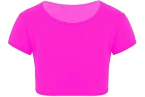Grunge Wear® Kids Girls Neon Plain Short Sleeve Crop Tops Summer T-Shirt Tee Top Dance Wear Gymnastic Fancy Dress Age 3-13 Years