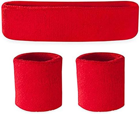 Unisex Sports 1 Headband 2 Wristband Set Sports Sweatbands Athletic Badminton Cycling Gym (Red)