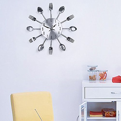 UNIQUEBELLA Besteck Uhr Besteckuhr Küchenuhr Wanduhr Analoger Uhr Metall D 33 cm in Silber - 9