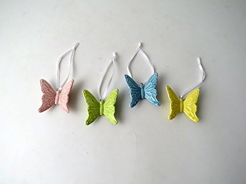 Set of 4 assorted ceramic hanging butterfly decorations