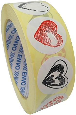 1,000 Small Red Heart Stickers 4 Designs In 1 Roll - 250pcs. Red Heart Labels Designs From Each Style ( Style 6 )