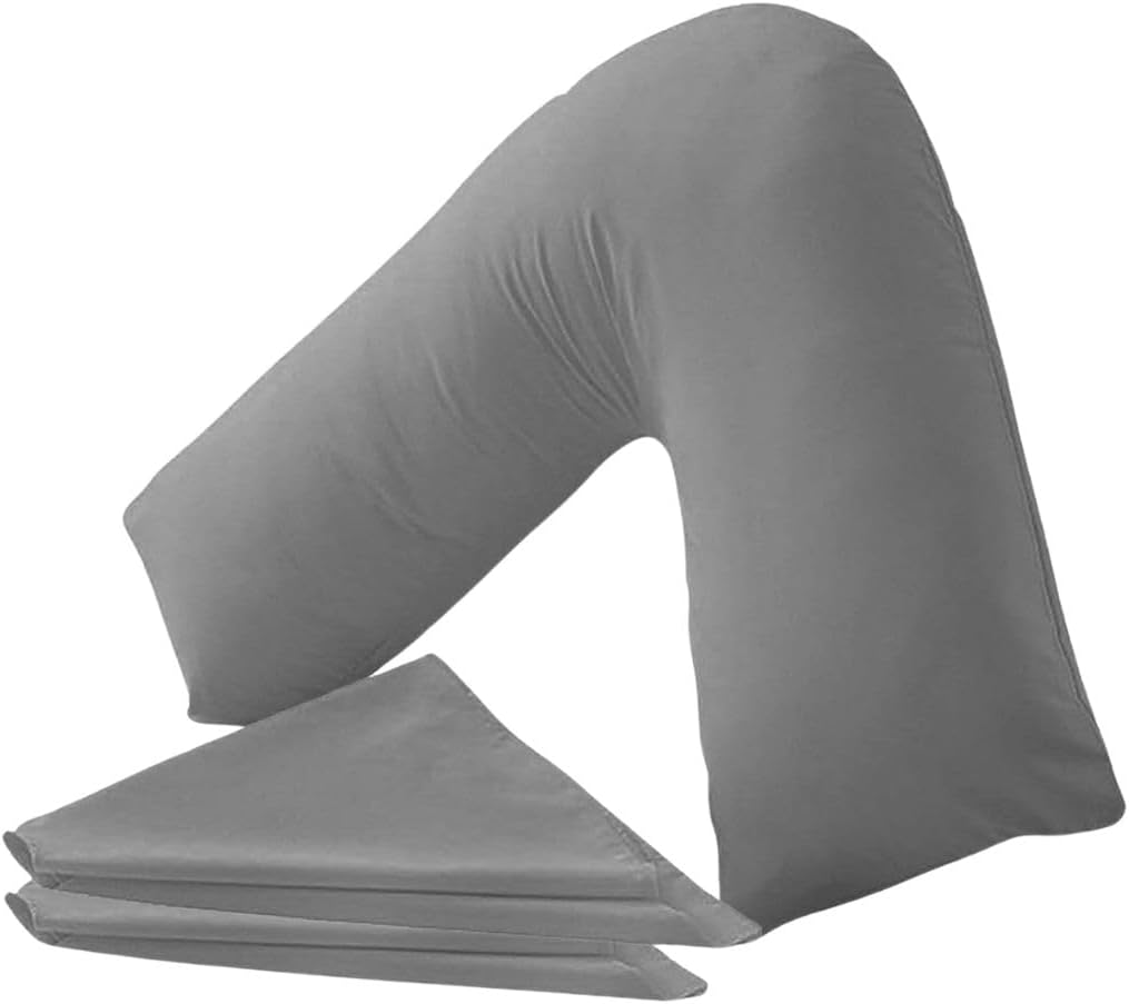 Buzzbuy V shaped pillowcase cover, 100% Poly-cotton Back & Neck Support Orthopaedic Pregnancy/Nursing V Pillowcase cover only (Gray)