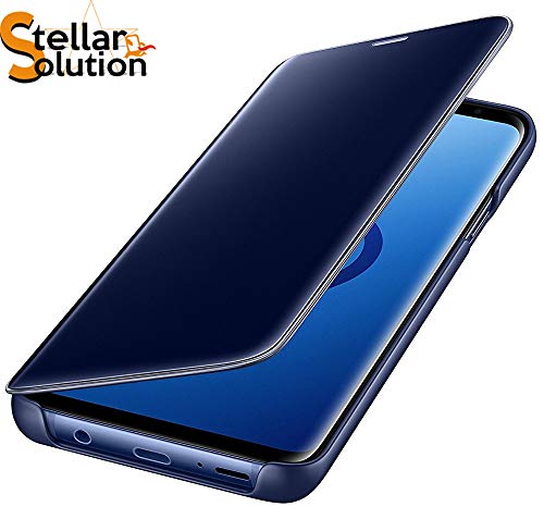 Stellar Solution Luxury Cover Clear View Electroplated Mirror Case Full Body Protective Standing Flip Cover for Samsung Galaxy S9 (Blue)