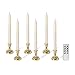 Produktbild Eldnacele Flameless Taper Fensterkerzen mit abnehmbaren Goldhaltern | Timer, Remote und Gold Basis enthalten - Set von 6, für Festival Hochzeit, Weihnachten Fenster Kerzen