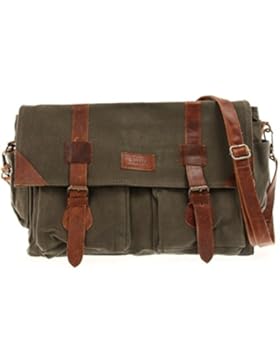 LECONI Messenger Bag DIN A4 Leder Canvas Vintage Look Collegetasche Unisex Damen & Herren Schultasche 38x27x14cm...