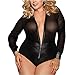 Produktbild HOTHYJ Damen Lingerie Leder Push Up Tiefer V-Ausschnitt Dessous Set Nachtwäsche Reizwäsche Sexy Erotik Reißverschluss Tranparente Negligee Große Größen Kostüm Nachthemd Babydoll,Black,3XL