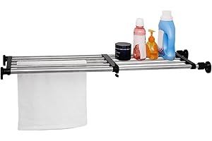 ARIIKON Adjustable Wardrobe Shelf, Expandable Shelves, No Drilling, Shelves Extendable Length 60-80 cm, Width 25 cm, DIY Separator for Kitchen, Bathroom, Bedroom, Black